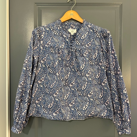 J. Crew Tops - J.CREW Button Front Ruffleneck Popover Liberty  Bloom Size M